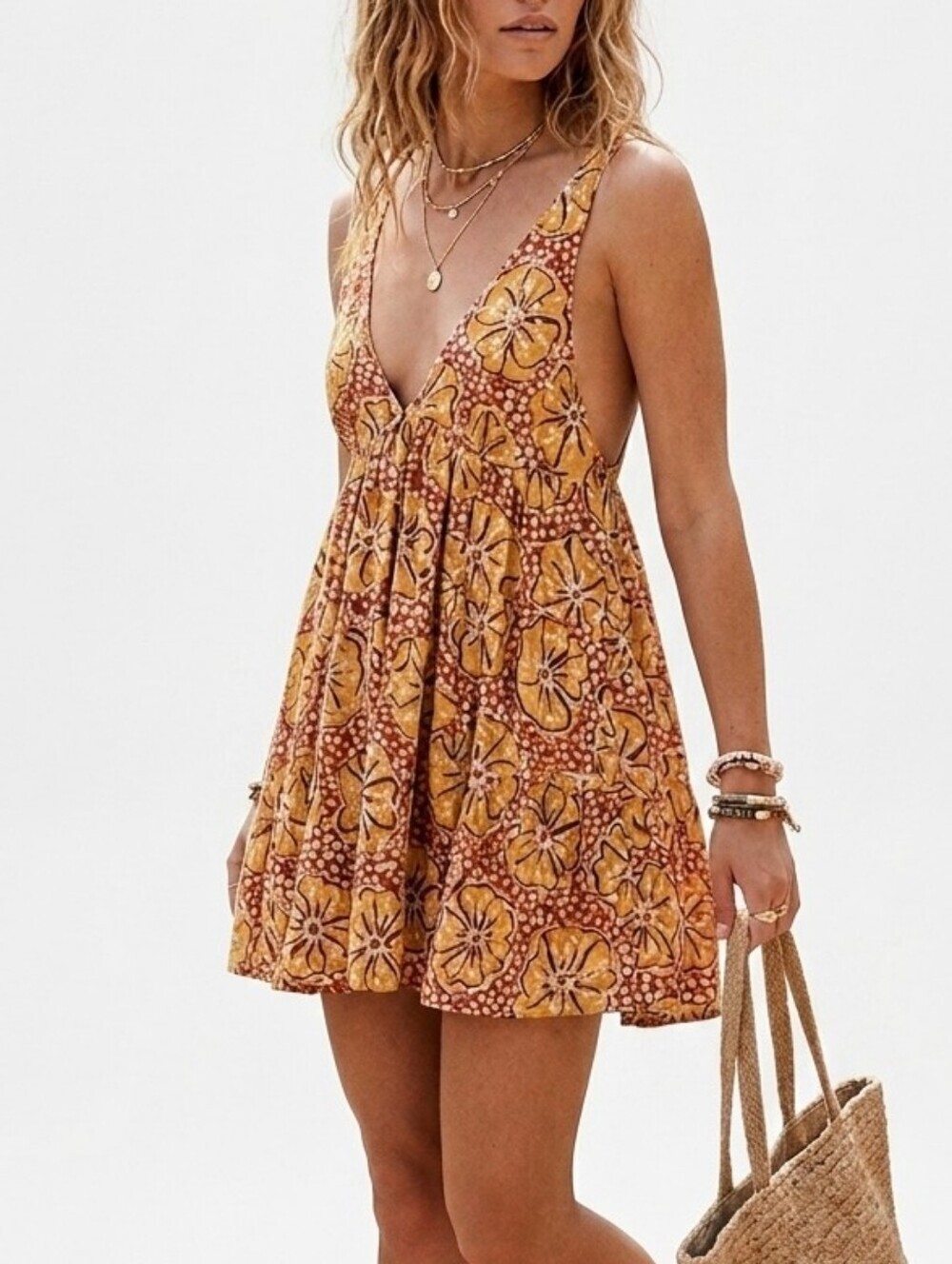 Modern Urban Outfitters Boho Floral Sleeveless Cami Top Mini Dress Yellow XS